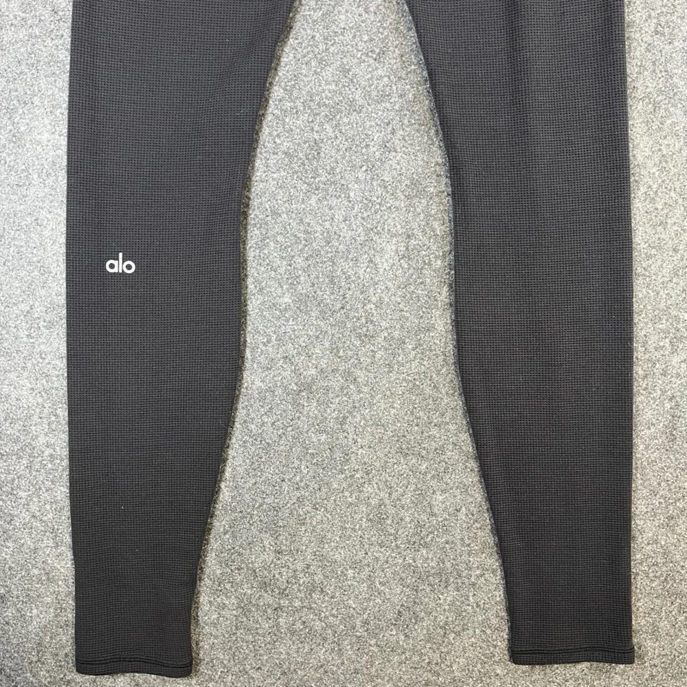 Alo Yoga High Waist Waffle Knit Leggings Charcoal Grey Tencel Blend Womens Small